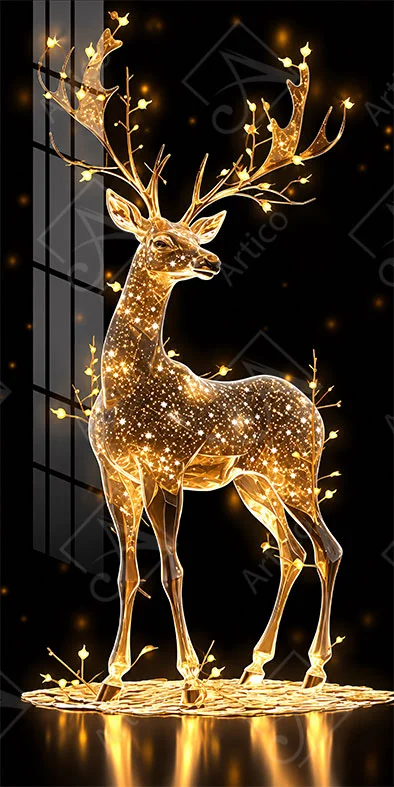 Glowing golden stag with branching antlers on a black background