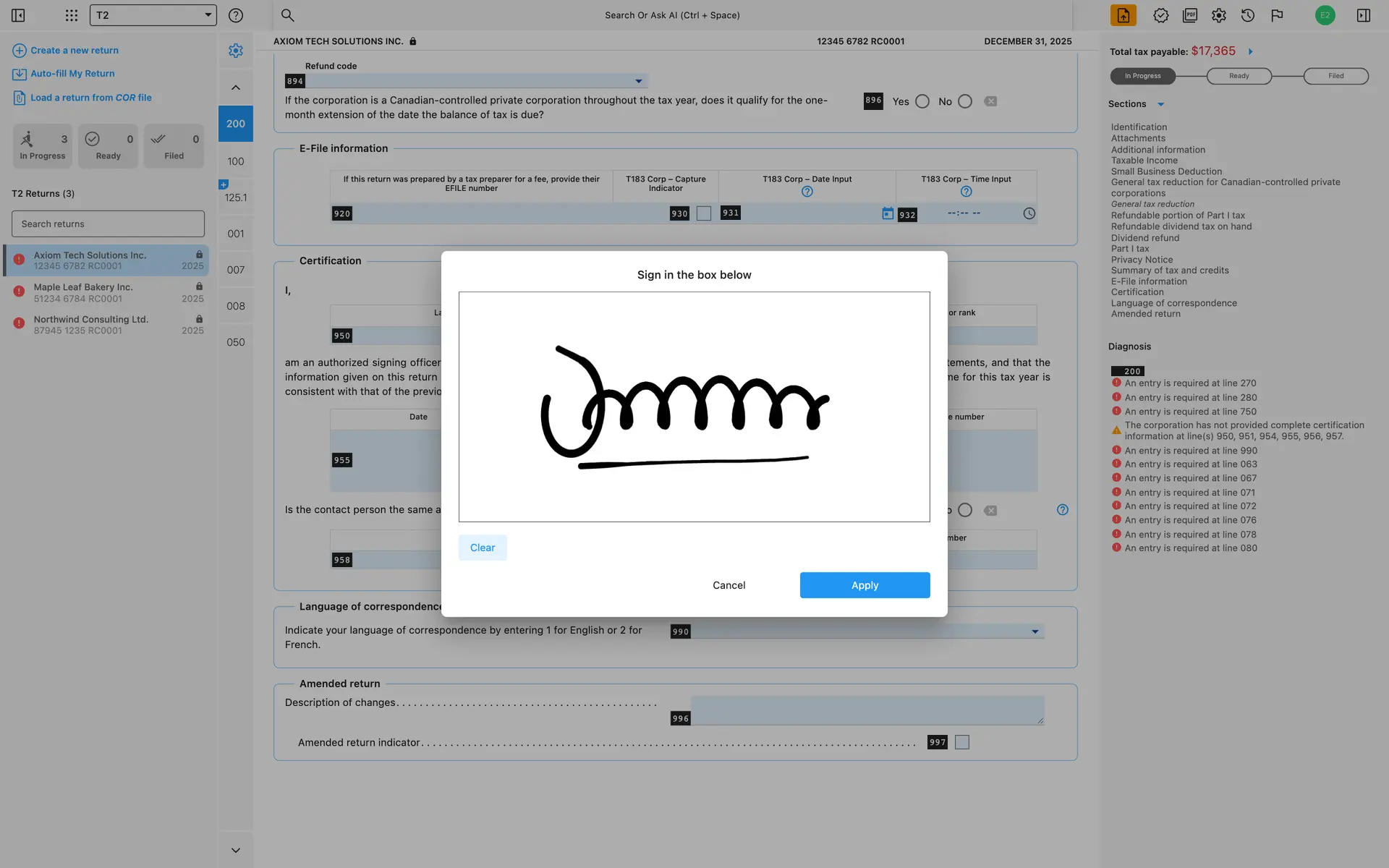 In-app signature