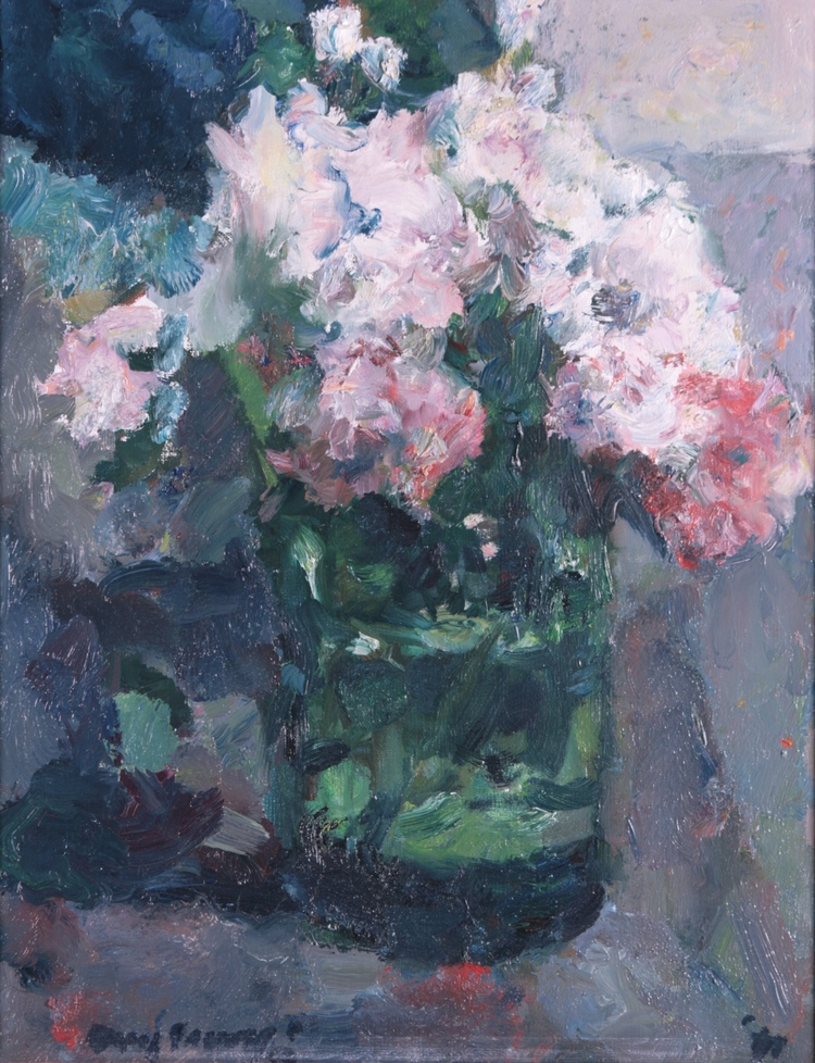 Flowers in a green glass vase