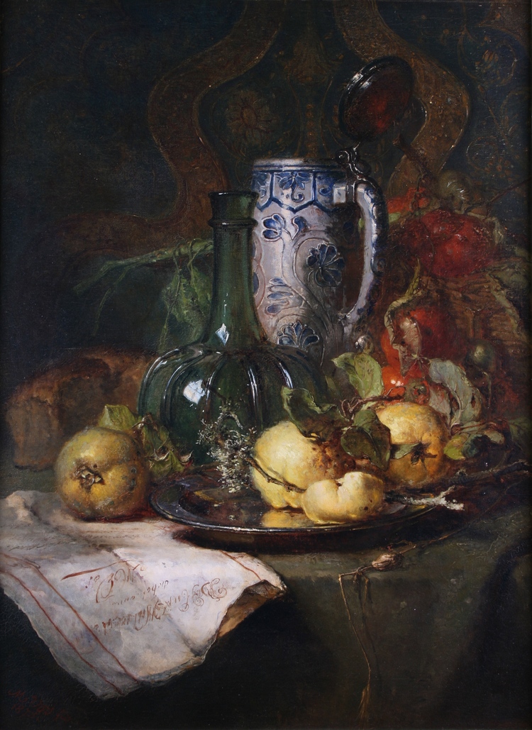 Still life with a jug and pears