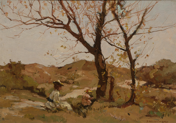 Mother and child in late summer dune landscape