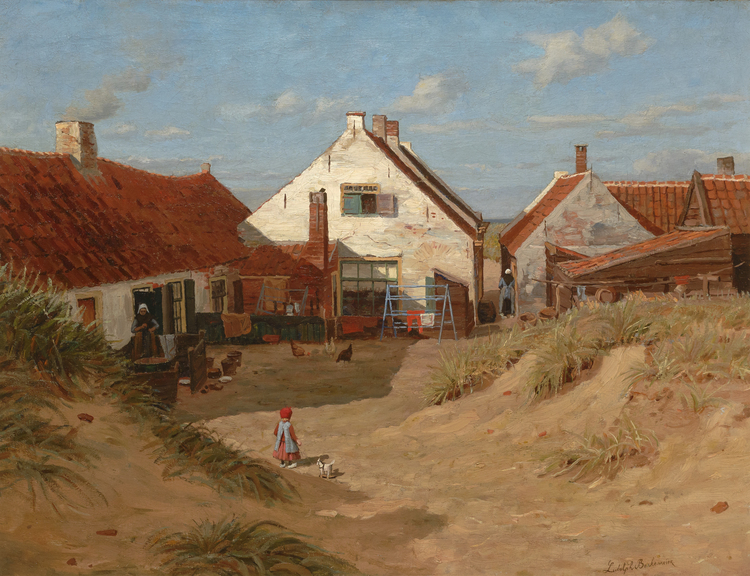 Fishermen's houses with figures in Noordwijk