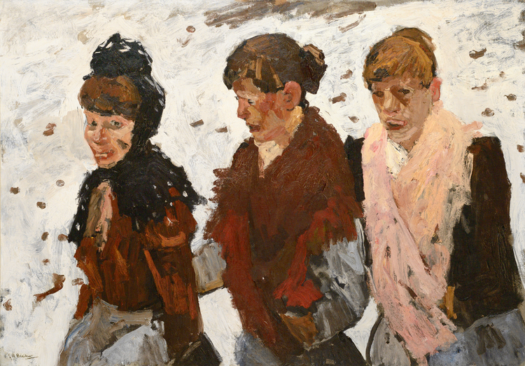 Drie meiden in de sneeuw