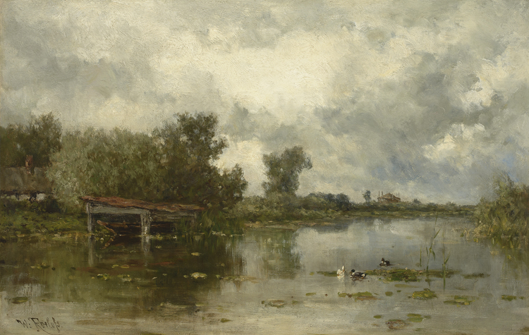 Polder landscape with a boat house