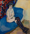 Nude with Stockings on a blue Canapé