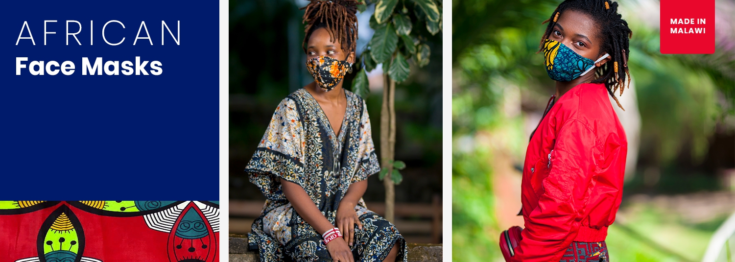 Handmade African face masks in patterned fabric