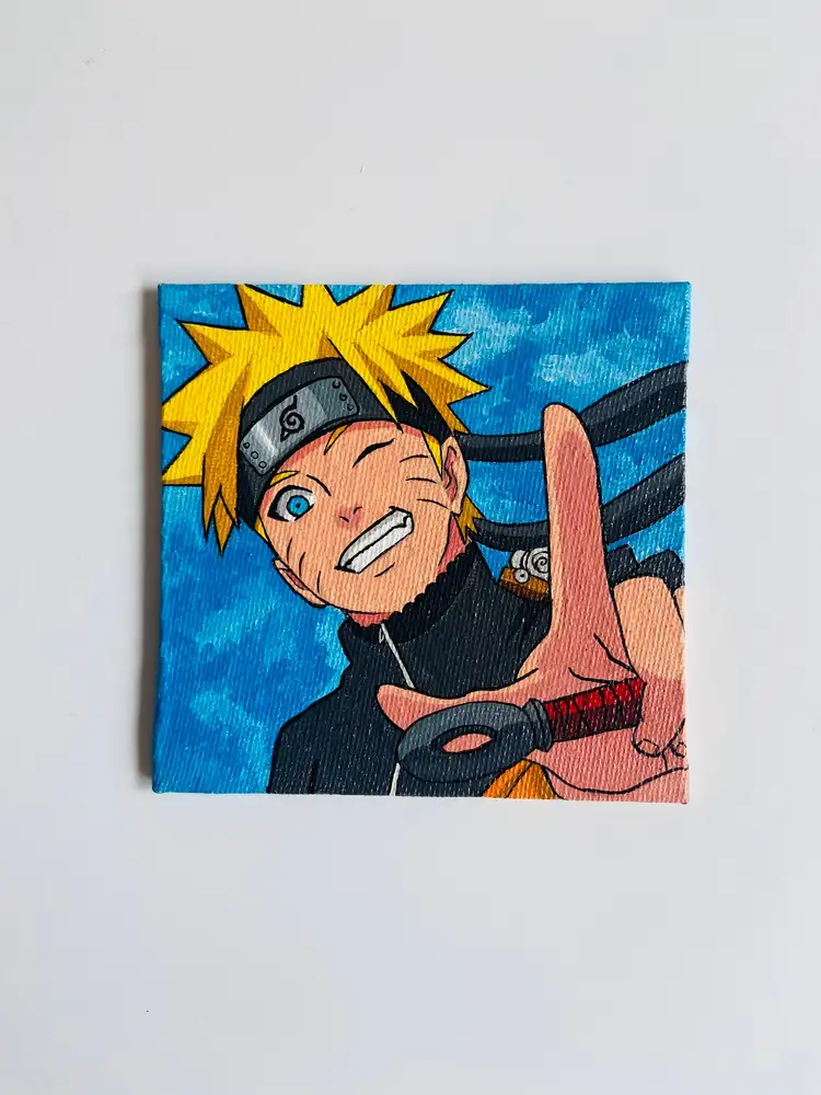 Happy Naruto Mini canvas painting with easel stand