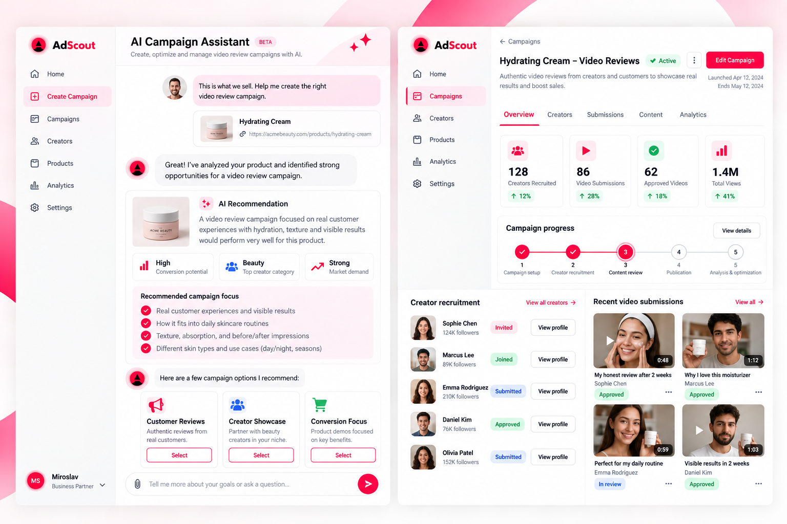 AI Campaign Assistant conversation interface