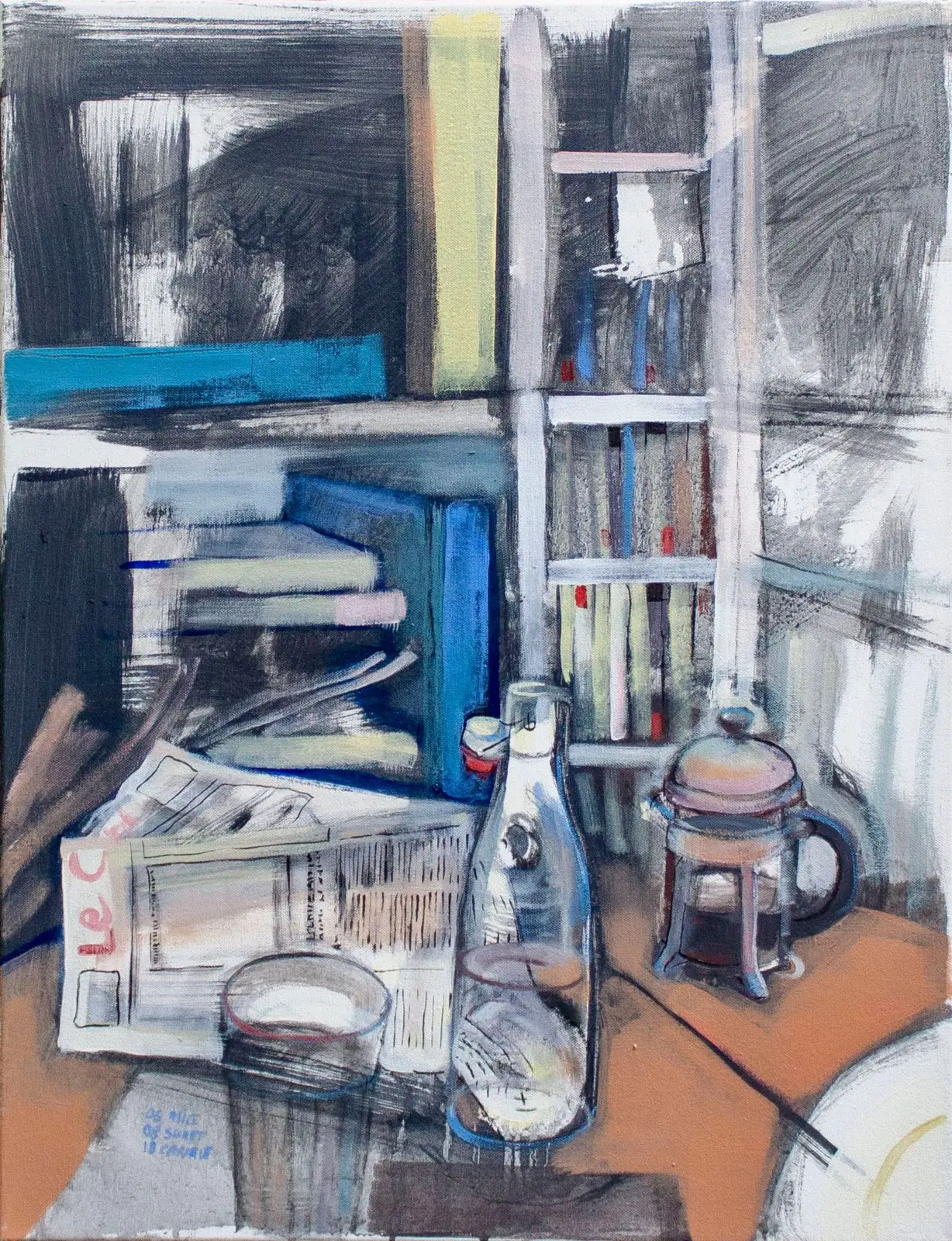 Bibliothèque, livres et café