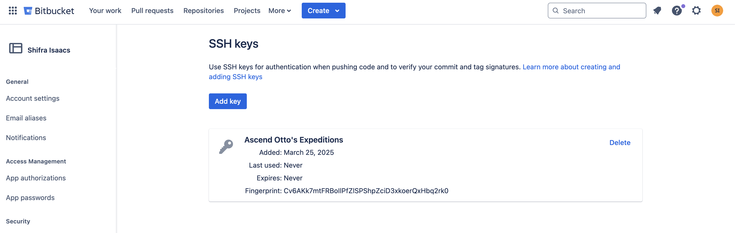 SSH key successfully added in Bitbucket