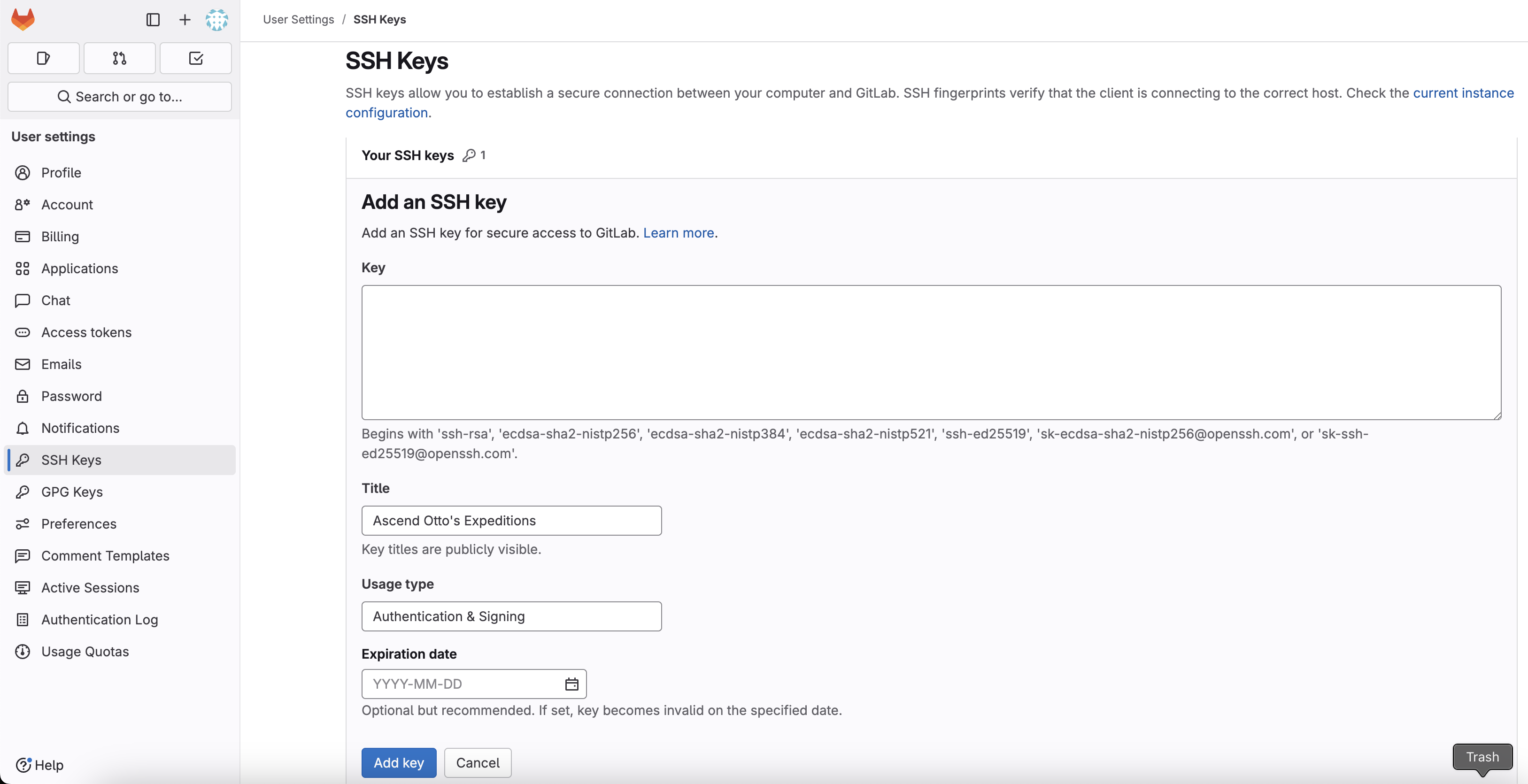 GitLab SSH Settings