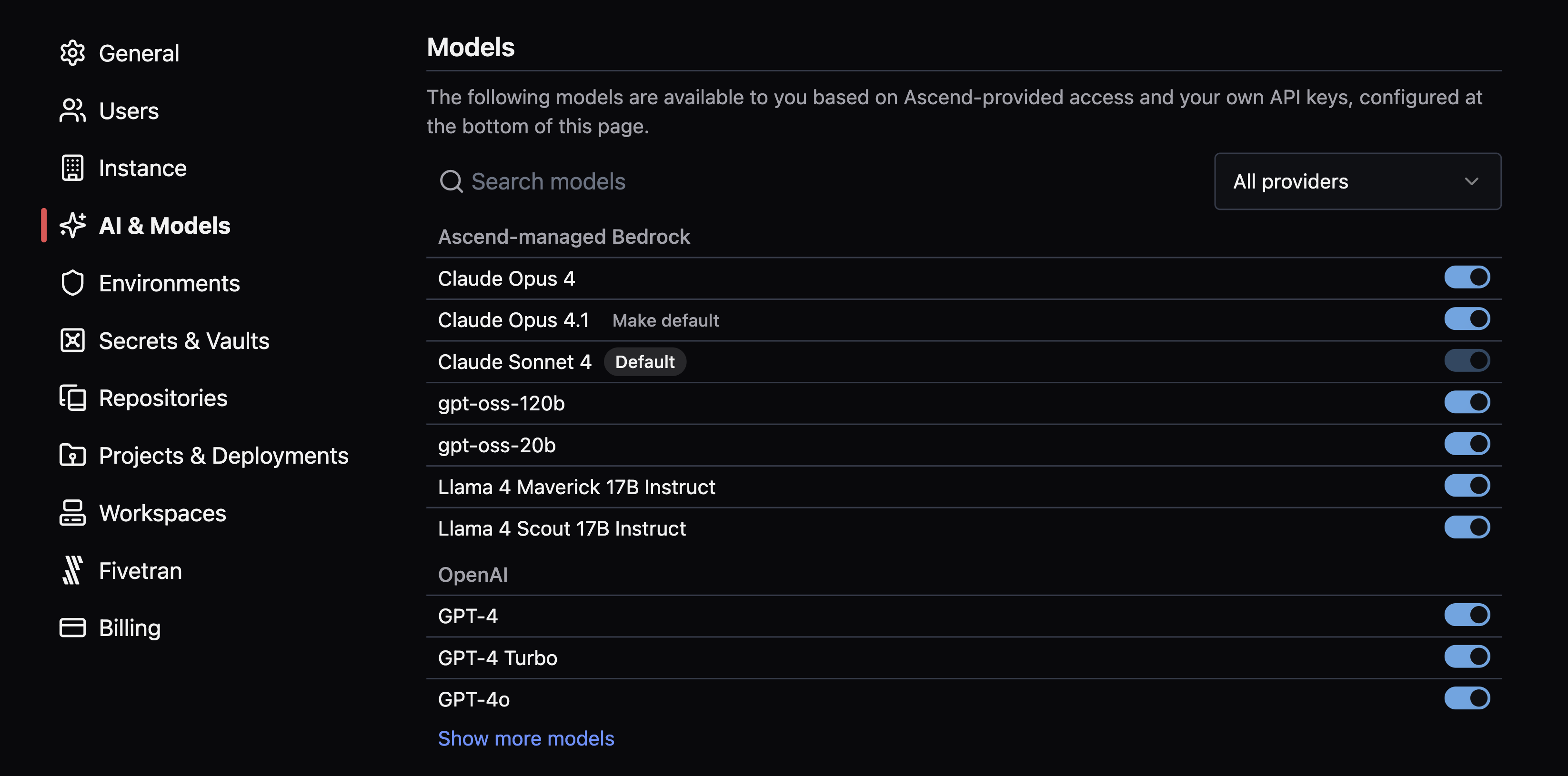 AI & models settings