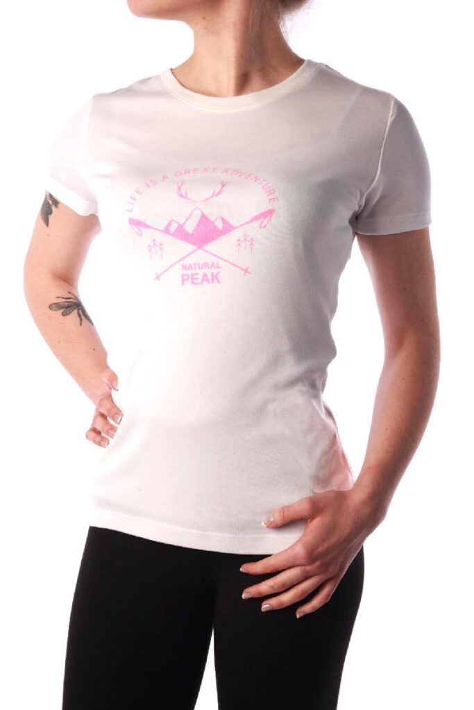 Tee-shirt femme NATURAL PEAK 210 GREAT ADVENTURE couleur blanc-rose