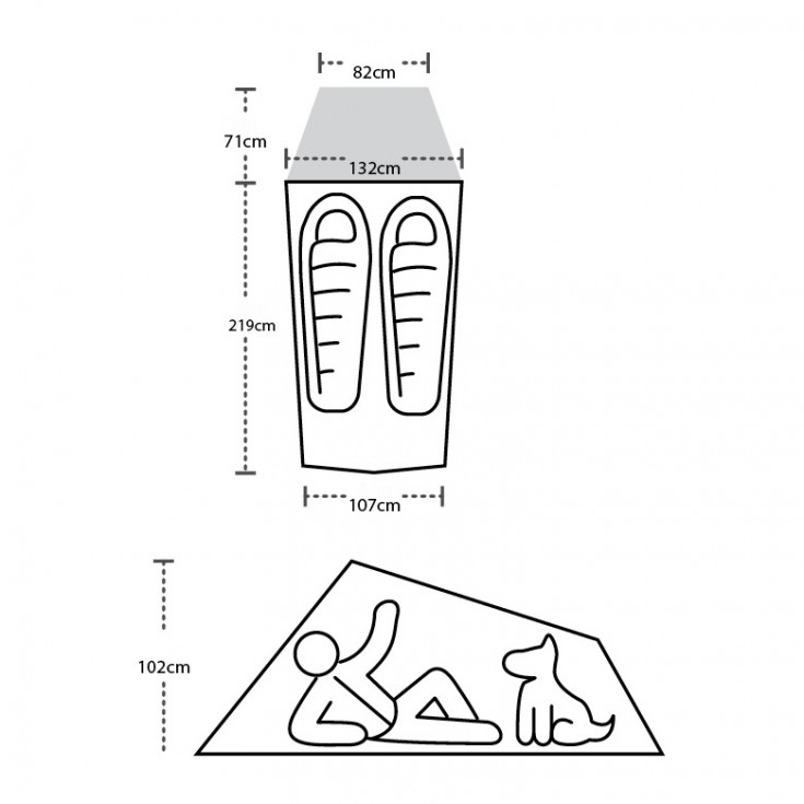 Schéma des dimensions de la Tente Fly Creek HV UL2 BIKEPACK de Big Agnès