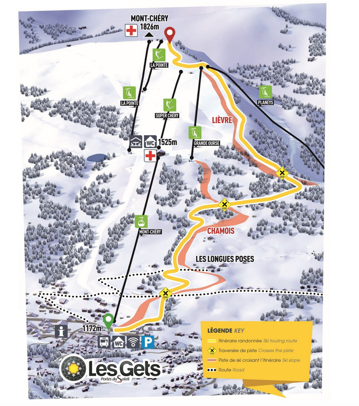 Tracé de la piste de ski de rando du Mont Chéry, les Gets