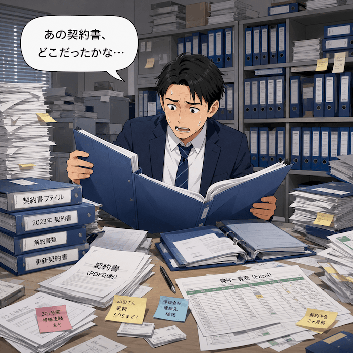 毎回、書庫に契約書を取りに行くのは大変