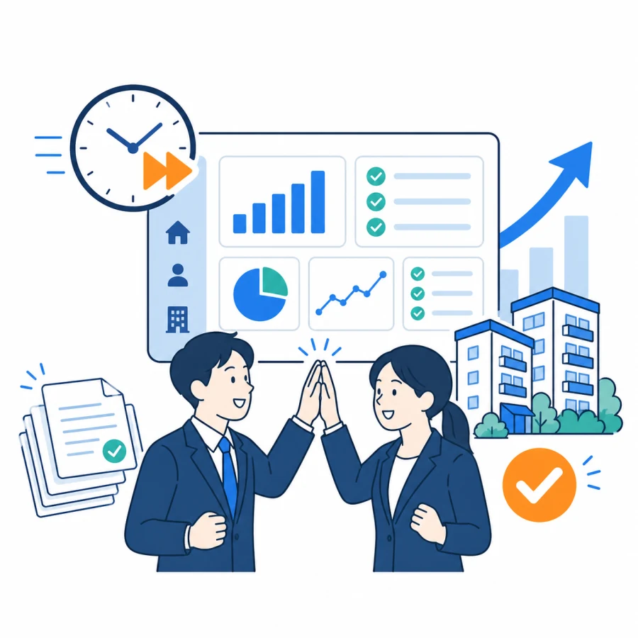 ReDocSの活用で賃貸管理業務を効率化した担当者のイラスト