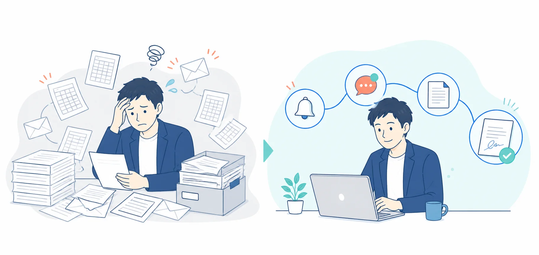 紙と一覧表中心の更新業務からReDocSでつながる更新業務への変化