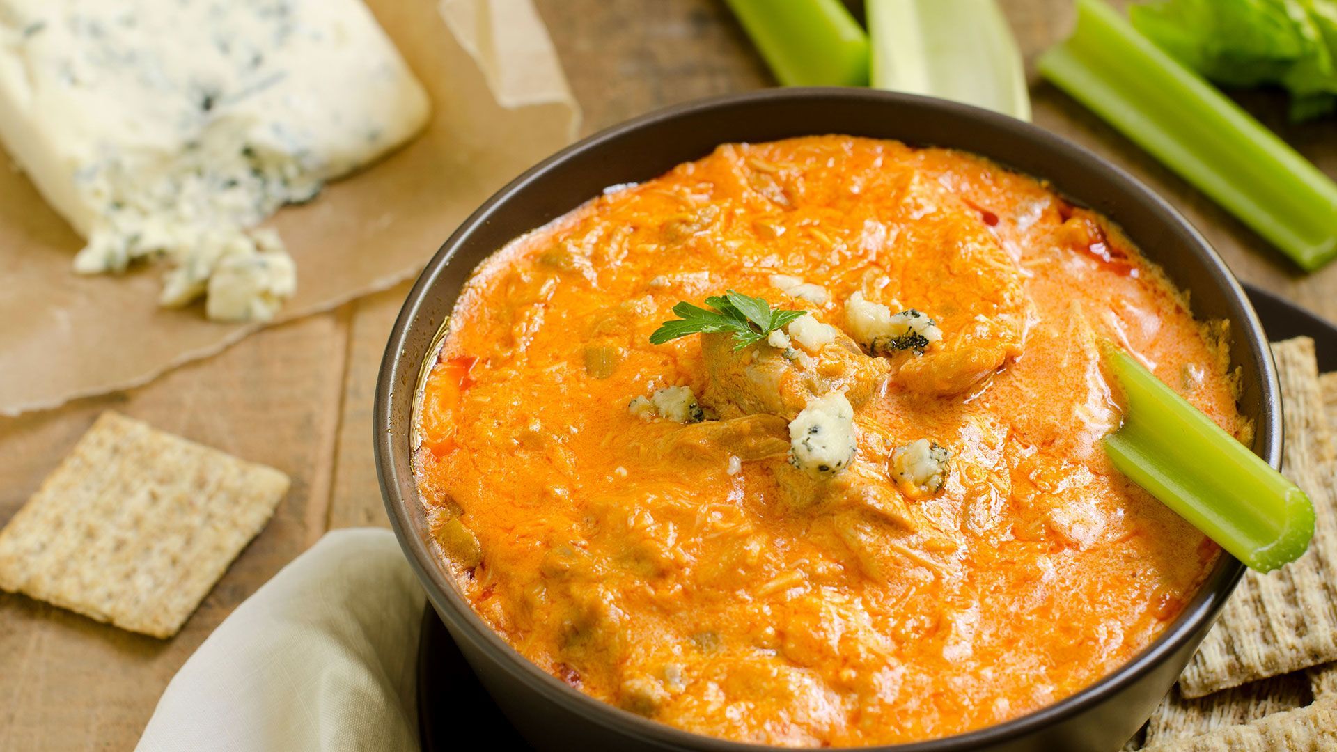Buffalo chicken dip and celery sticks