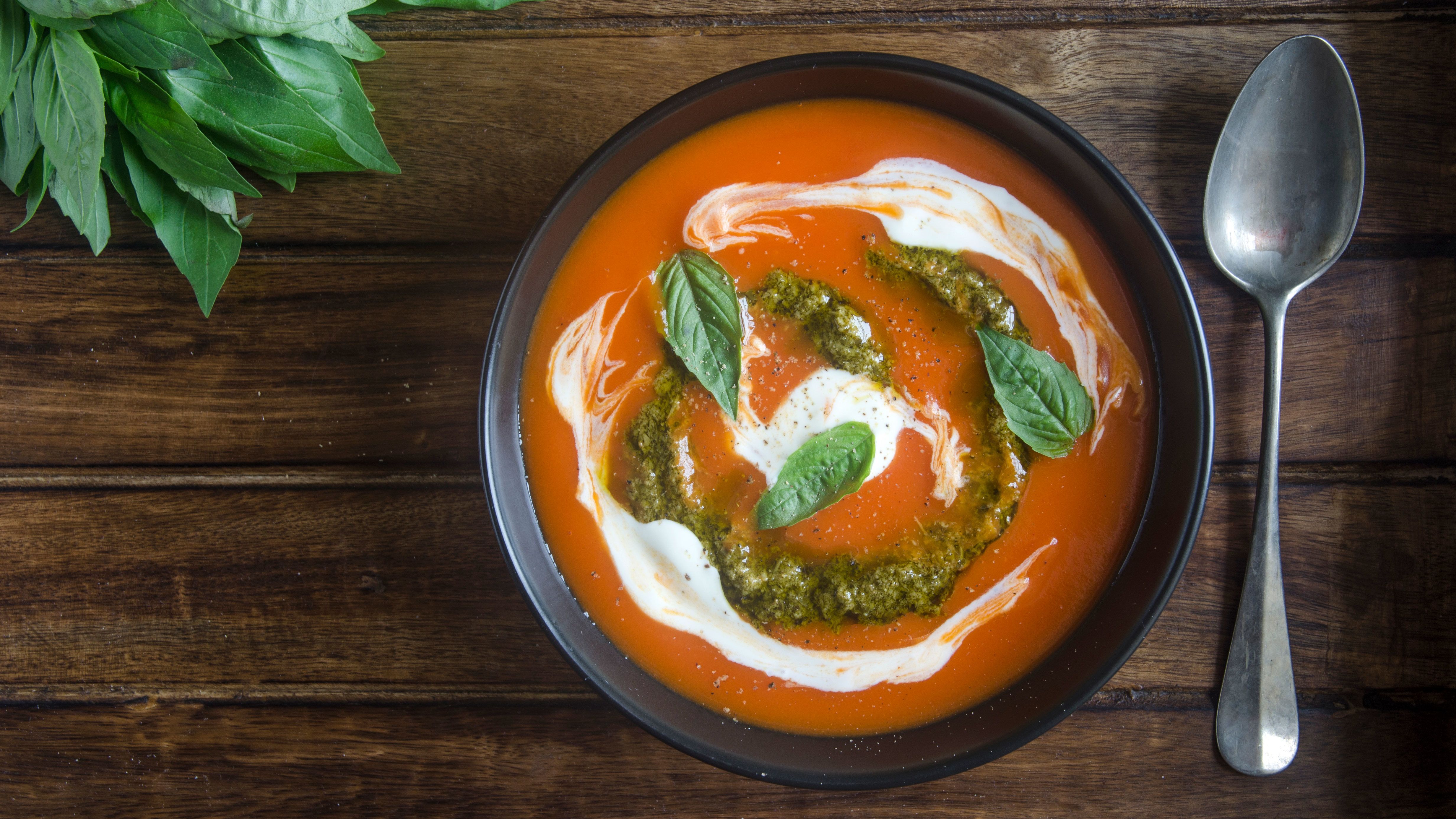 Velvety Mediterranean soup with avocado cream