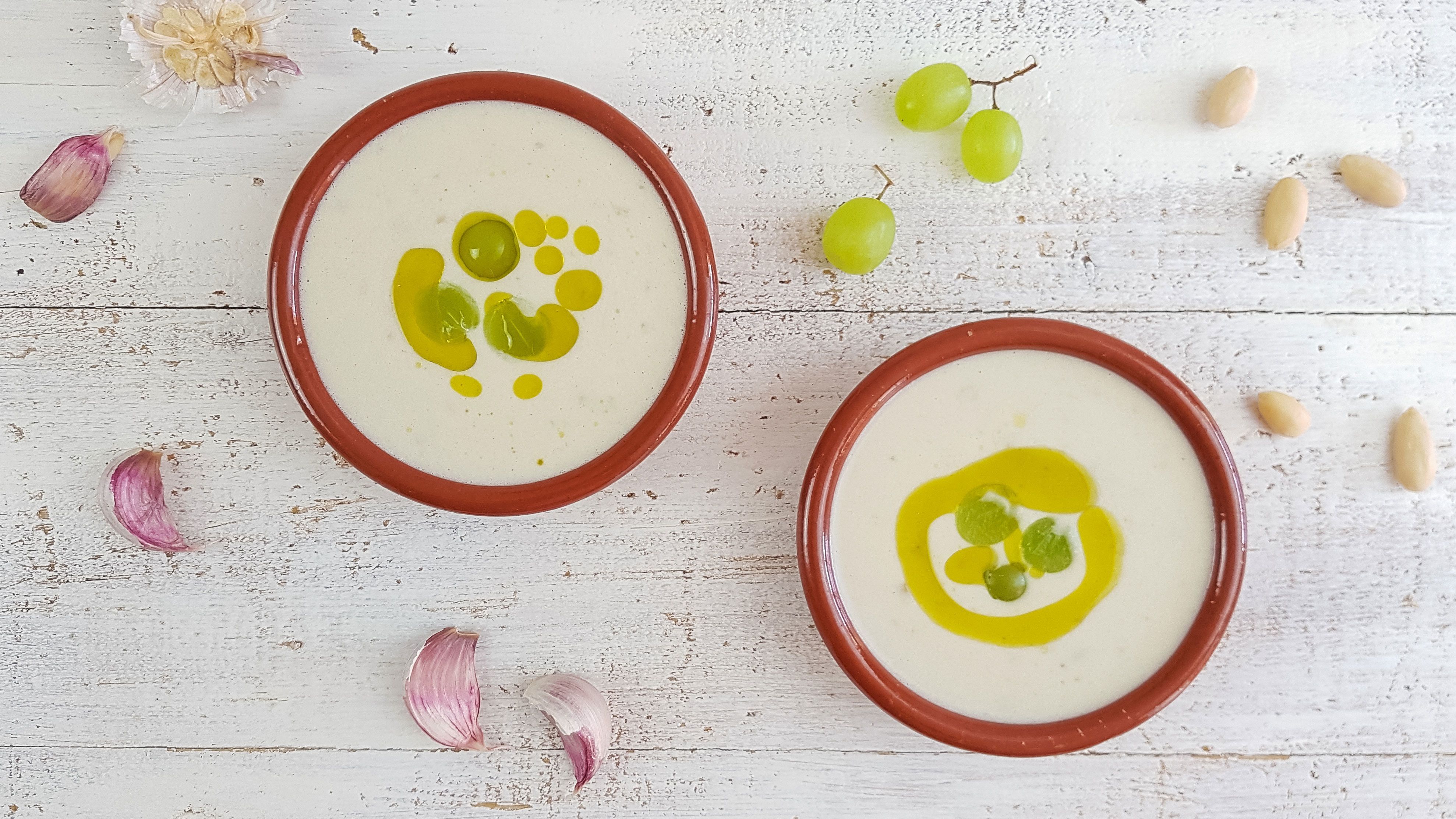 Cold garlic almond soup with coriander and lime