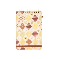 Diamond Pattern Series A5 Standing Desk Easel Twin-Ring Spiral Notebook with Elastic Pen Loop Cute Patchwork Floral Pebble-Grain Cover Flip-Open Journal