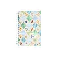 Diamond Pattern Series A5 Twin-Ring Spiral Notebook with Vintage Patchwork Floral Pebble-Grain Cover Cute Retro Hardcover Journal 