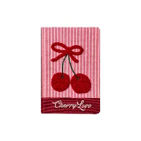 Cherry Sweetheart Series A5 Hardcover Fabric Notebook with Embossed Spine and Embroidered Cherries Retro Girly Journal