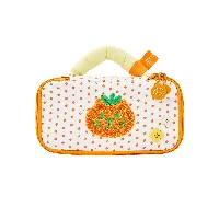 Orange Cat & Strawberry Dog Series Quilted Handled Vanity Case with Chenille Mascot Embroidery