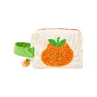 Orange Cat & Strawberry Dog Cotton Linen Handled Pouch with Chenille Mascot Embroidery