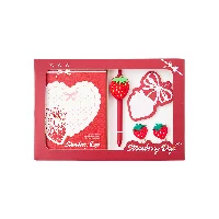 “Berry Red Whisper” Strawberry-Themed 5-in-1 B6 Stationery Gift Box Set - Includes Notebook, 3D Charm Pen, Sticky Notes & Clips