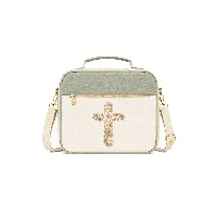 Premium Large Floral Cross Embroidered Shoulder Bible Bag with Removable Pen Panel