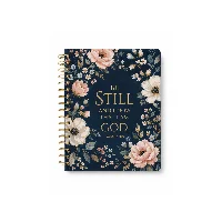 “Midnight Bloom” 6" x 9" Hardcover Spiral Bible Journal - Navy Floral Wreath & Double-Sided Gold Foil Scripture (Psalm 46:10 / Proverbs 3:5) Lined Devotional Notebook 