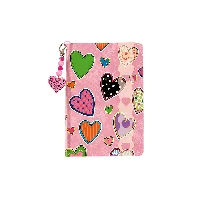 “Love Stuck” A5 Hardcover Printed PU Journal - Scalloped Vellum Vertical Bellyband with Heart Hollow-outs & Removable Plush Leopard Heart Dangle Charm 