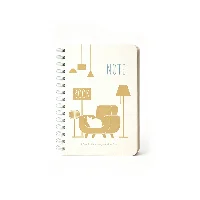 “My Room” A5 Linen-Grain PU Leather Spiral Notebook - Cozy Cat & Dog Gold Foil Debossing with Silver Double-Wire Bound Coil Journal 