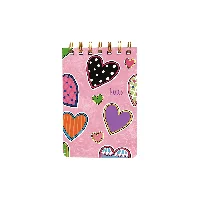 “Love Stuck” A6 Top Wire-O Spiral Notebook - Flat PU Cover with Pop-Art Stitch Hearts & Gold Double-Wire Bound Flip-Up Pocket Journal