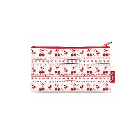 Retro Cherry Sweetheart Classic PU Pencil Case with Ribbon and Lace Print Motifs