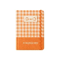 Orange Cat & Strawberry Dog Series A5 Fabric Gingham Patchwork Hardcover Notebook with Embroidered Patch and Wavy Rickrack Elastic Strap Cute Cozy Journal