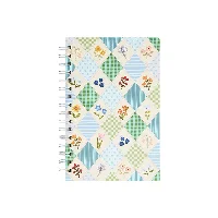Diamond Pattern Series A5 Twin-Ring Spiral Notebook with Vintage Patchwork Floral Pebble-Grain Cover Cute Retro Hardcover Journal 