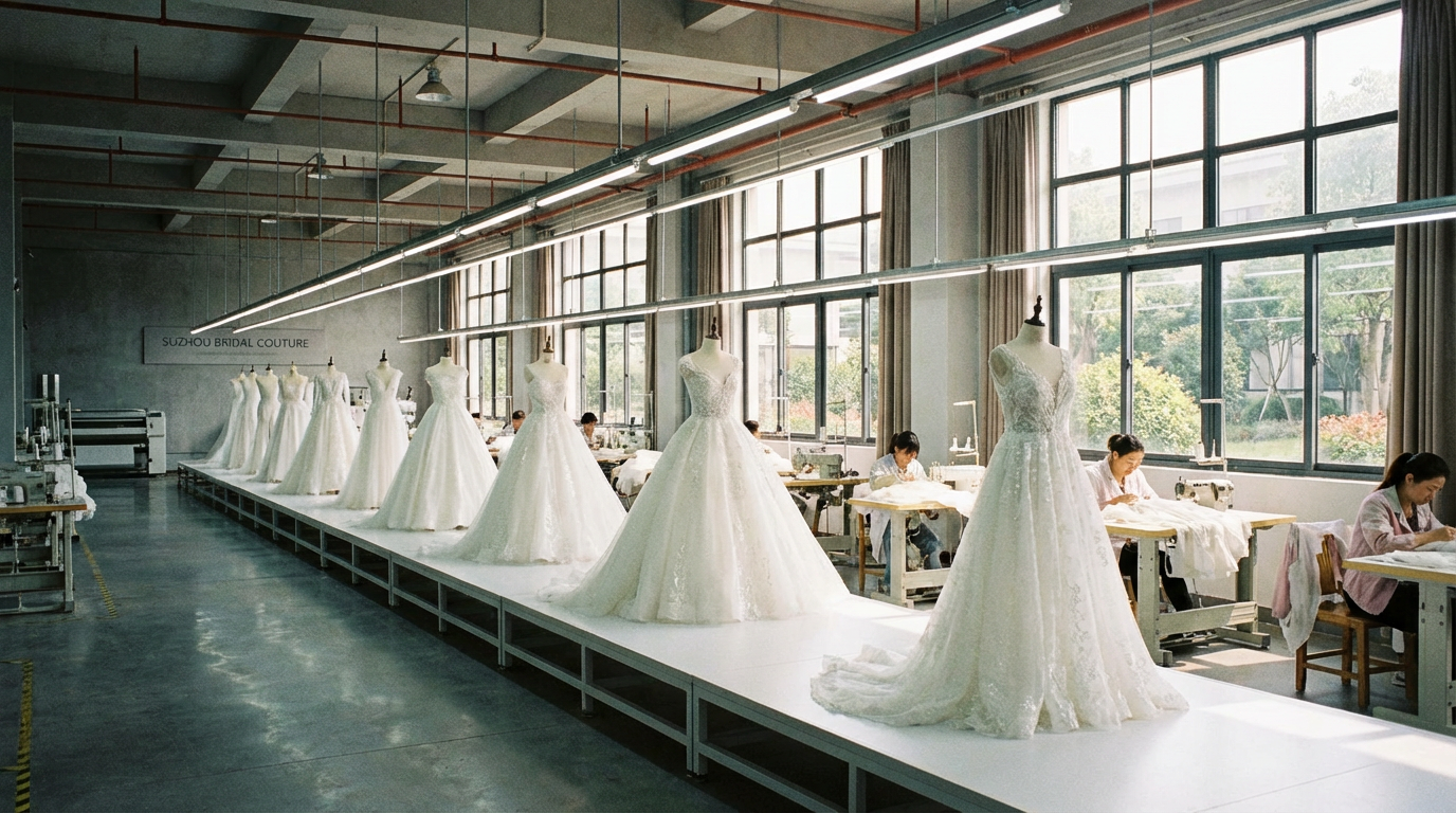 ¿Qué características debe tener un fabricante de vestidos de novia para estar listo para una cadena de tiendas? Capacidad, control de calidad y fiabilidad en las entregas.