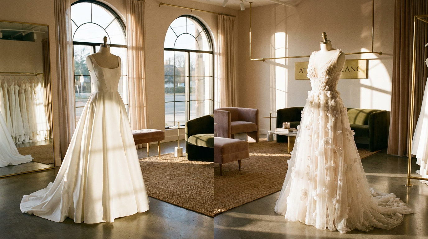 How Modern Bridal Retailers Balance Minimalism, Romance, and Commercial Appeal