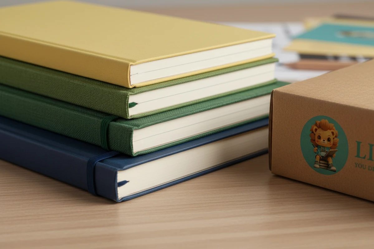 Close-up of three stacked notebook spines showing the physical thickness difference.