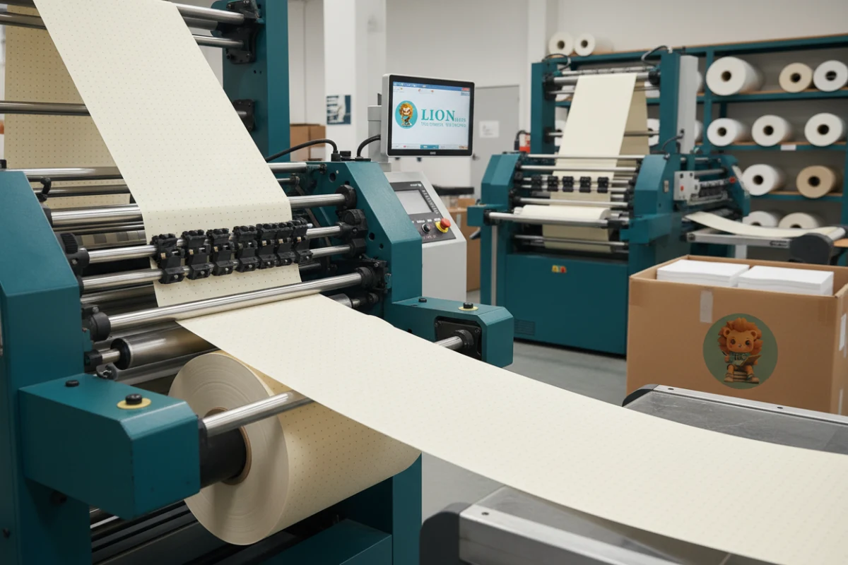 High-precision printing of dotted grid lines on premium paper at a stationery factory