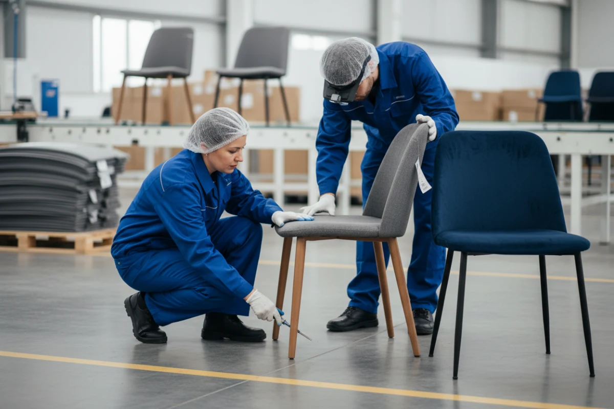 Quality assurance checking for small order dining chairs wholesale in the factory.