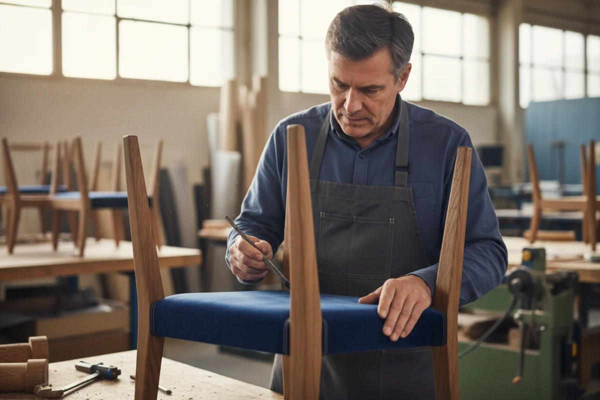 Quality control inspection at an OEM dining chair manufacturer factory