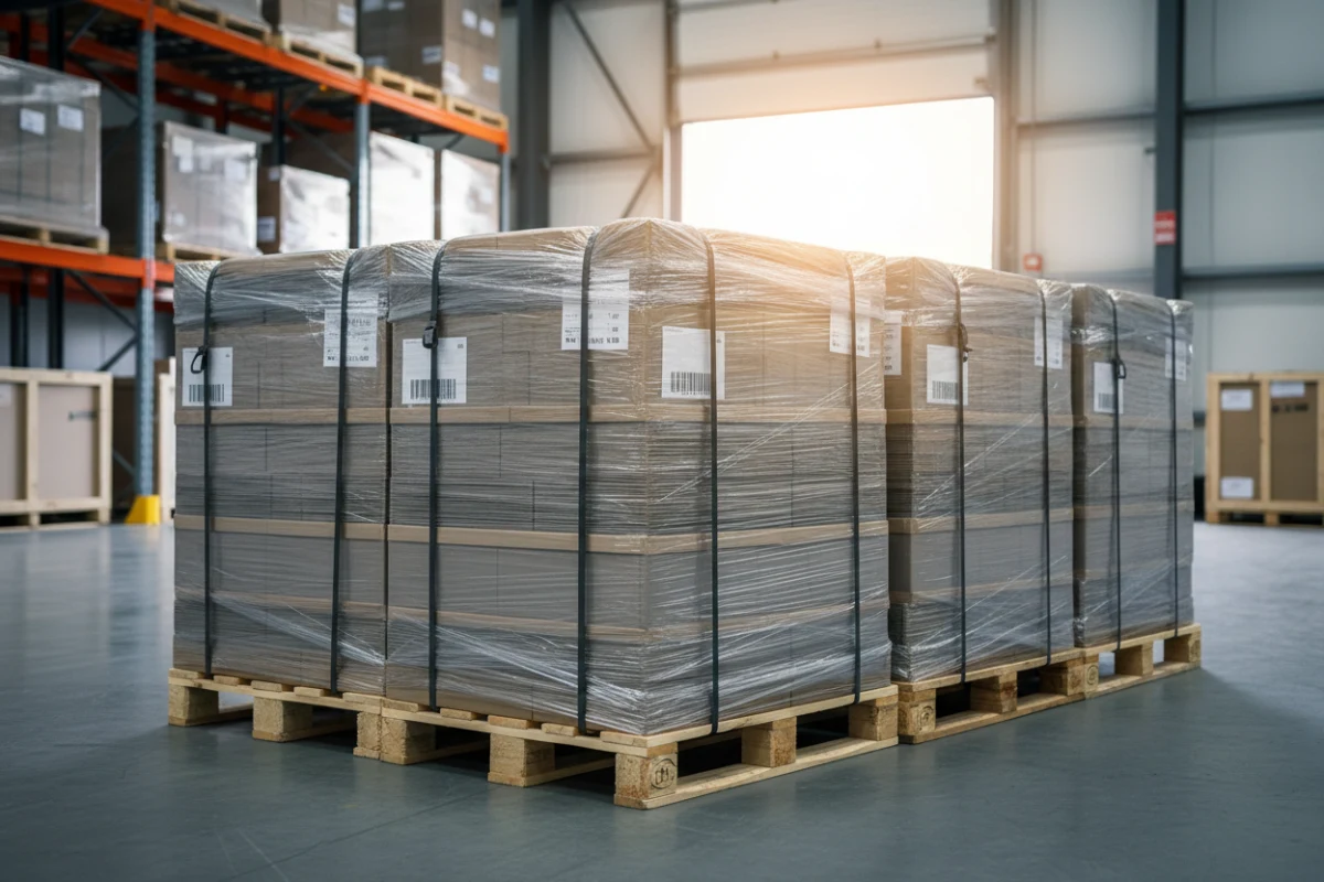 Consolidated shipping preparation of low minimum order quantity chairs in a warehouse.