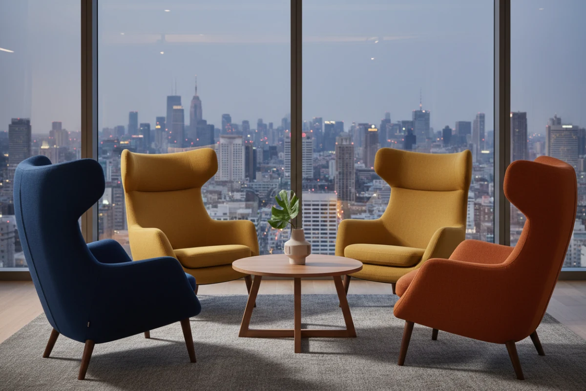 Comfortable breakout lounge chairs designed by a leading office lounge chair manufacturer