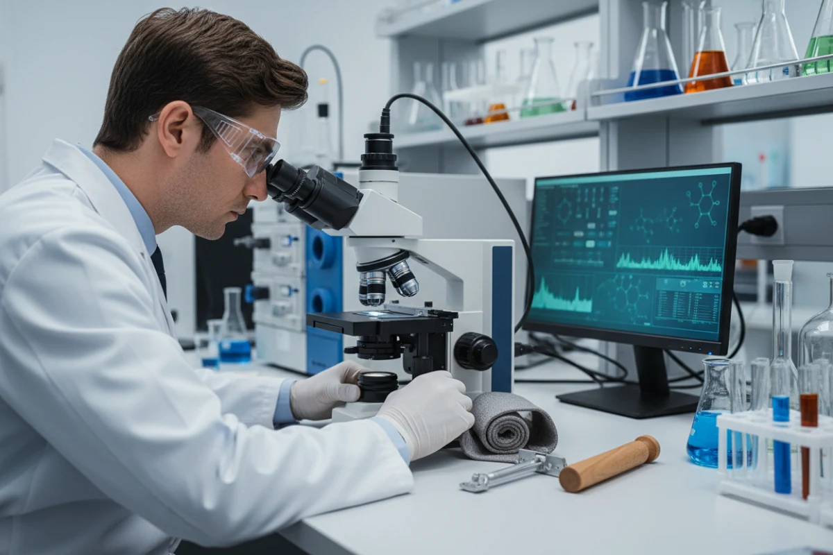 REACH chemical testing furniture laboratory analysis of fabric and wood materials.