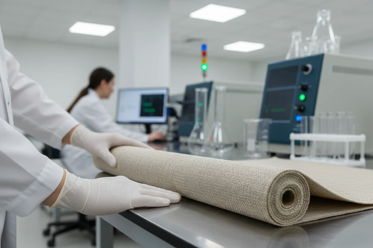 Laboratory testing of certified upholstery fabric for dining chairs.