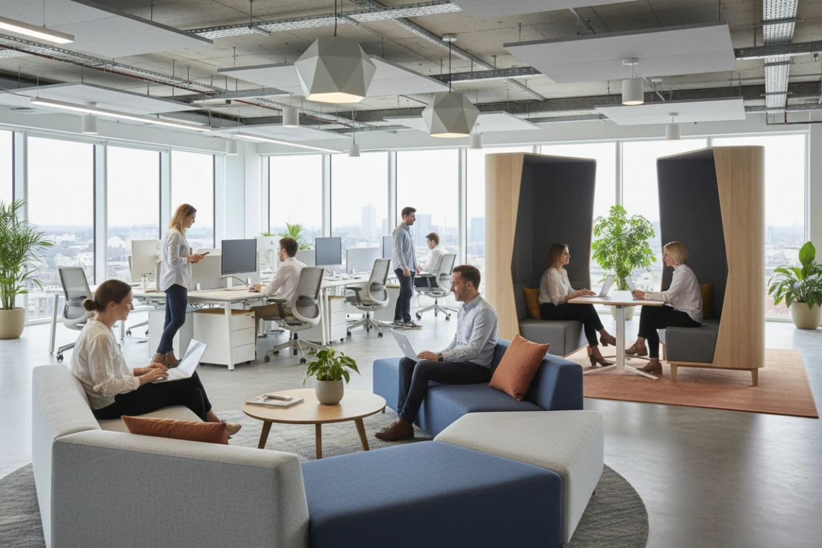 Modular and flexible office project furniture China for collaborative office zones.